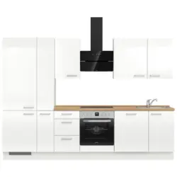 K&uuml;chenleerblock 300 cm in Eichefarben, Wei&szlig; Hochglanz