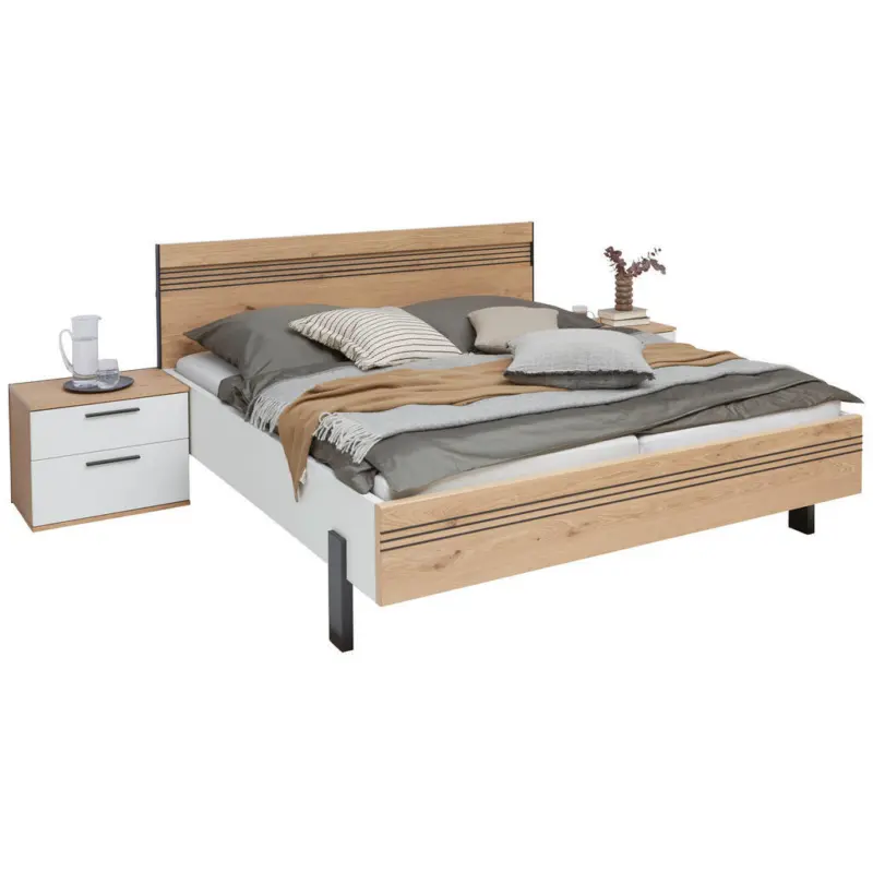 Bettanlage 180/200 cm in Anthrazit, Wei&szlig;, Eichefarben