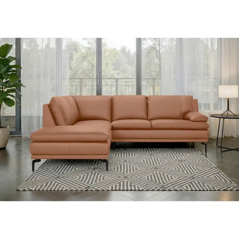 Ecksofa in Echtleder Cognac 221/248 cm