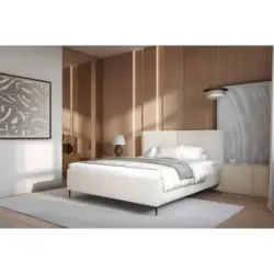 Polsterbett gepolstertes Kopfteil, Lattenrost, Bettkasten Beige 140/200 cm