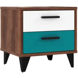 Nachtk&auml;stchen in Grau, Gr&uuml;n, Schwarz, Wei&szlig;, Eichefarben