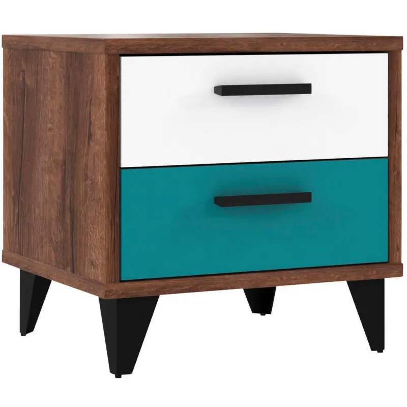 Nachtk&auml;stchen in Grau, Gr&uuml;n, Schwarz, Wei&szlig;, Eichefarben