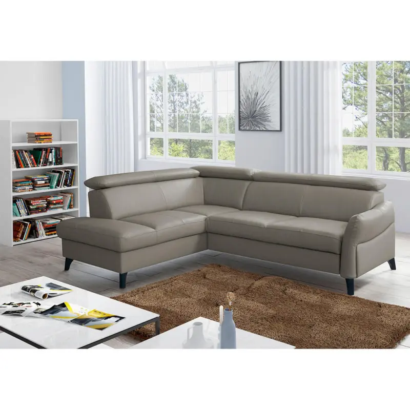 Ecksofa in Lederlook Echtleder Schlammfarben 199/244 cm