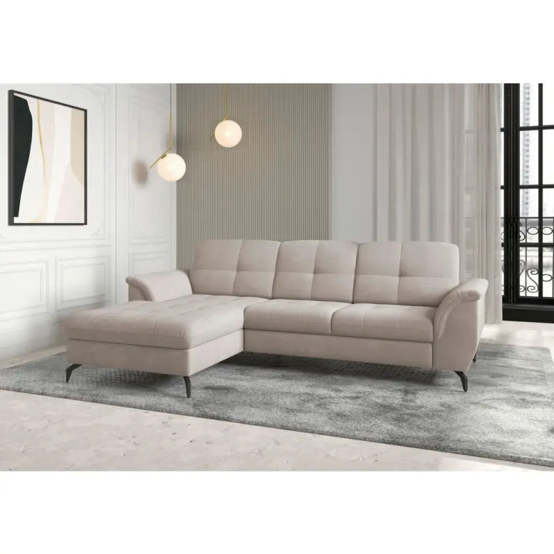 Ecksofa Zora E in Flachgewebe Greige 164/262 cm