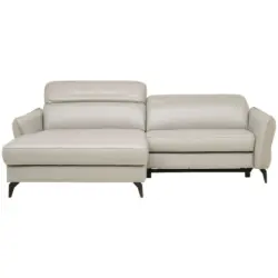 Ecksofa in Echtleder Hellgrau 175/246 cm