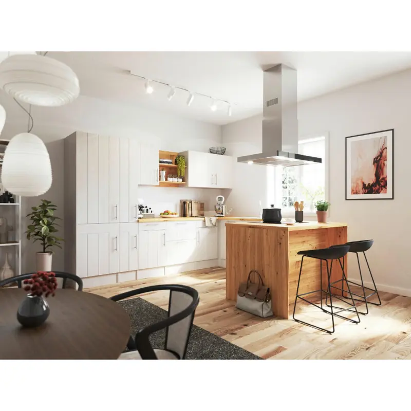 Eckk&uuml;che 310/172 cm in Wei&szlig;, L&auml;rchefarben