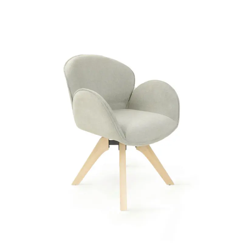 Armlehnstuhl in Holz, Textil Hellbraun, Graugr&uuml;n