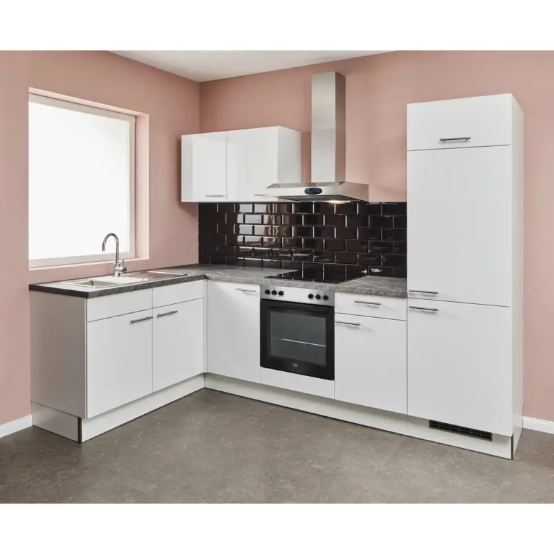 Eckk&uuml;che 165/285 cm in Grau, Wei&szlig; Hochglanz