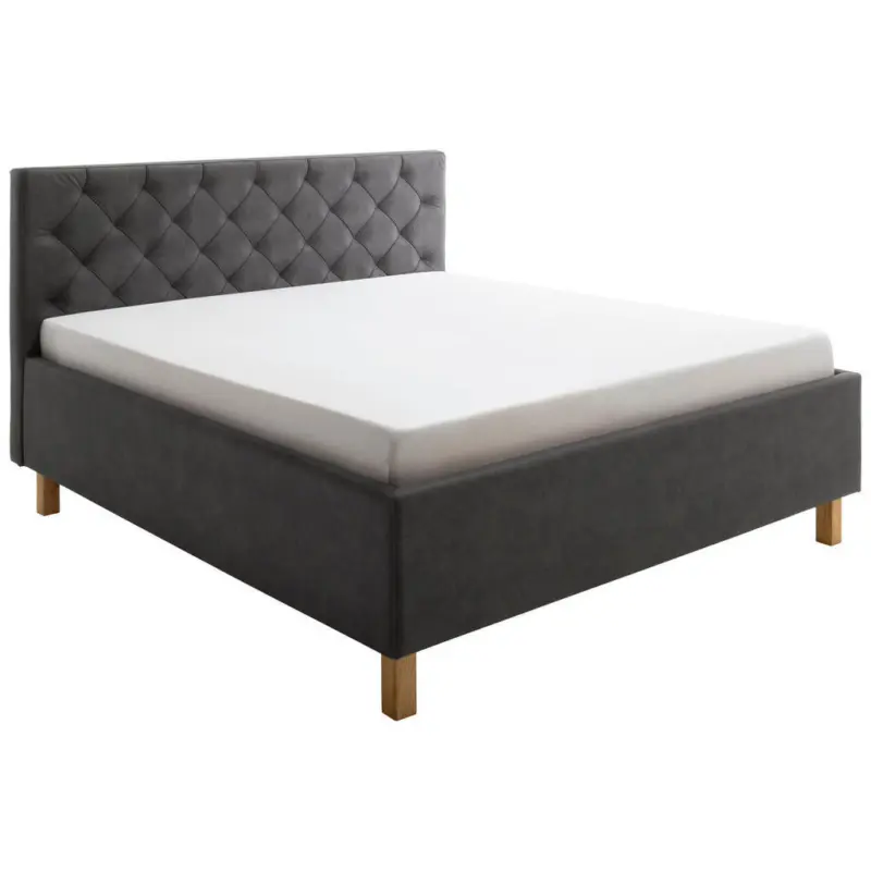 Polsterbett Matratze, gepolstertes Kopfteil, Lattenrost, Bettkasten Anthrazit 180/200 cm