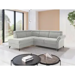 Ecksofa Glendale E in Flachgewebe Hellgrau 193/247 cm