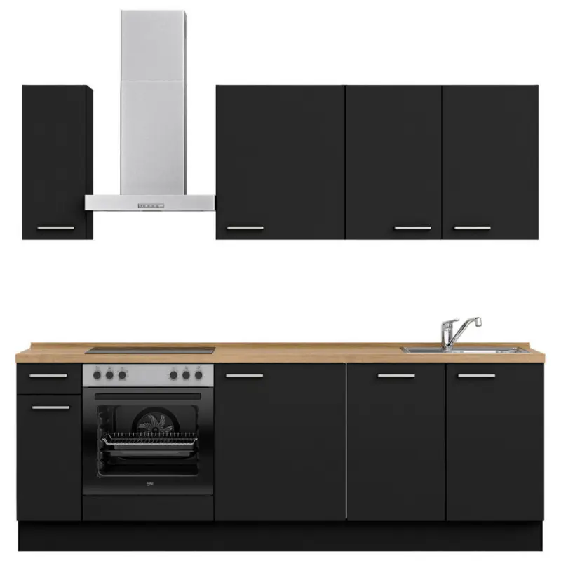 K&uuml;chenleerblock 240 cm in Schwarz, Eichefarben