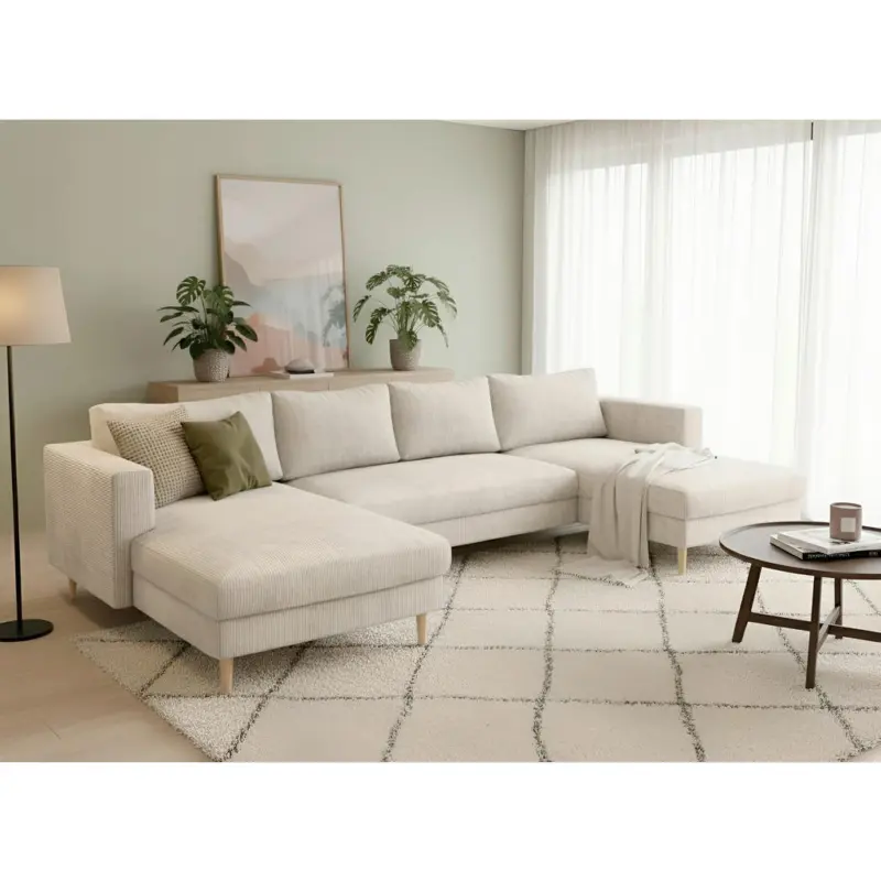 Wohnlandschaft in Cord Creme