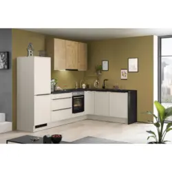 Eckk&uuml;che 290/191,6 cm in Schwarz, Eichefarben, Hellgrau