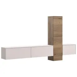 Wohnwand in Eichefarben, Hellgrau 282/160/37 cm