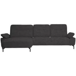 Ecksofa in Chenille, Flachgewebe Dunkelgrau 165/318 cm