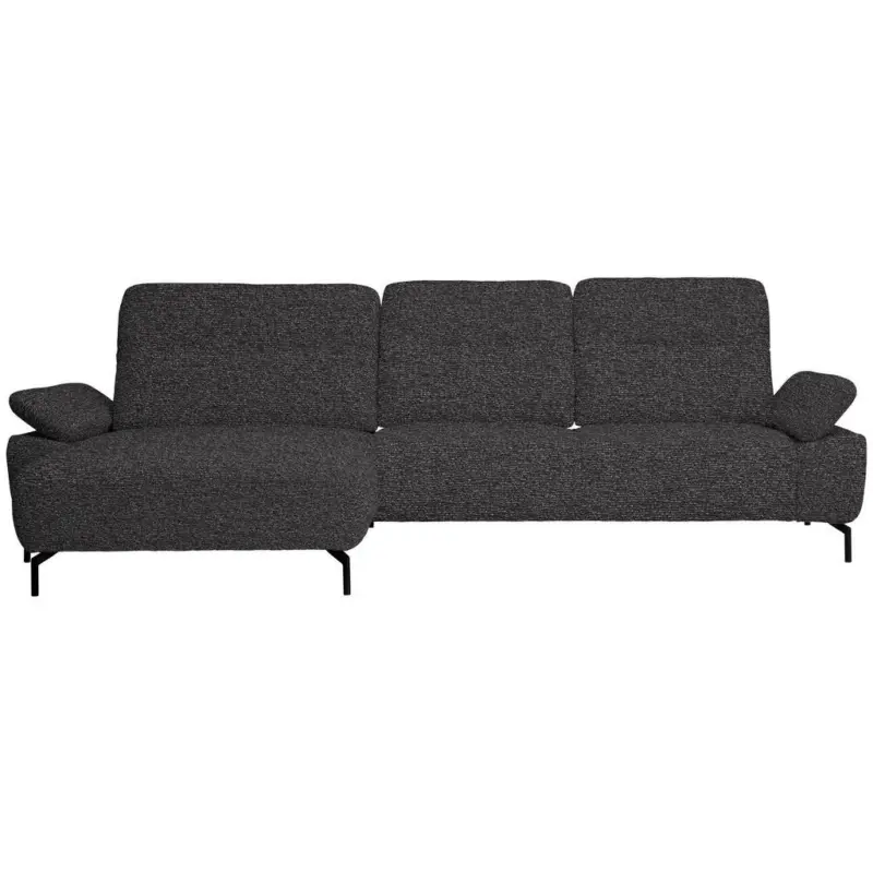 Ecksofa in Chenille, Flachgewebe Dunkelgrau 165/318 cm