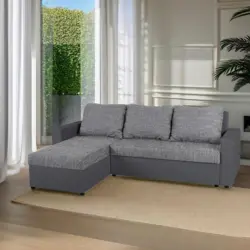 Ecksofa in Lederlook, Webstoff Grau