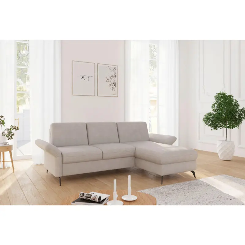 Ecksofa Rochelle E in Flachgewebe Greige 251/164 cm