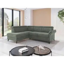 Ecksofa Glendale E in Flachgewebe Dunkelgr&uuml;n 193/247 cm
