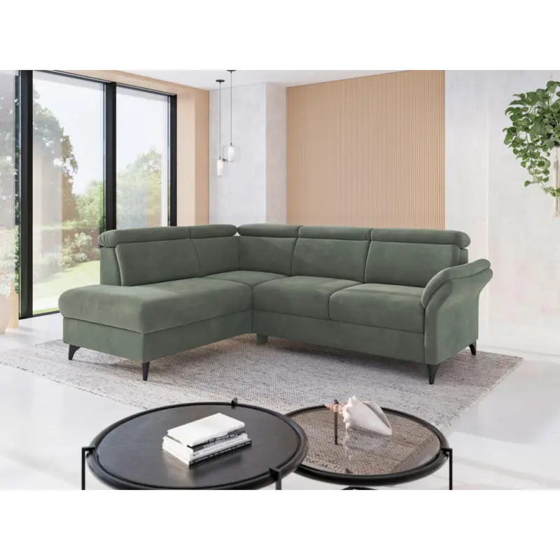 Ecksofa Glendale E in Flachgewebe Dunkelgr&uuml;n 193/247 cm