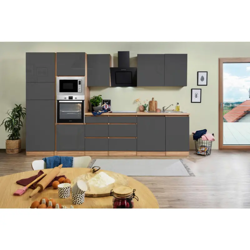 K&uuml;chenblock 345 cm in Grau Hochglanz