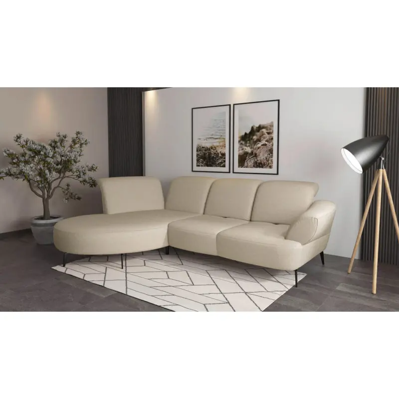 Ecksofa Dance E in Flachgewebe Creme 208/313 cm