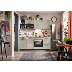 K&uuml;chenleerblock 205 cm in Anthrazit, Hellgrau