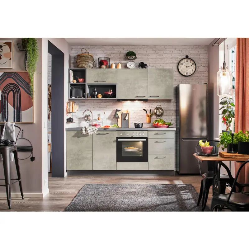 K&uuml;chenleerblock 205 cm in Anthrazit, Hellgrau