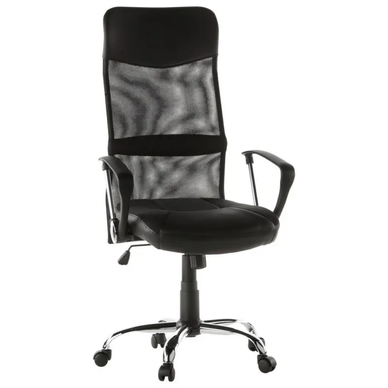 Drehstuhl in Lederlook, Netzbespannung Schwarz