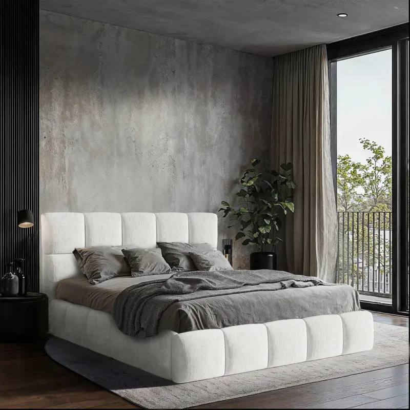 Polsterbett gepolstertes Kopfteil, Lattenrost, Bettkasten Naturfarben 180/200 cm