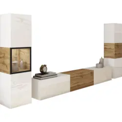 Wohnwand 3-teilig in Wei&szlig;, Eiche Wotan 240/130/31 cm