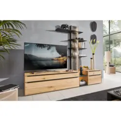 Wohnwand in Schwarz, Eichefarben 246/205,5/53,7 cm