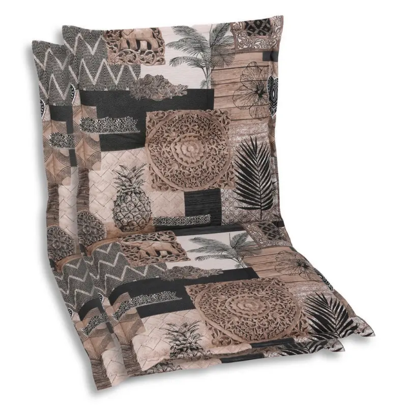 Sesselauflagenset in Dunkelbraun, Beige Federn