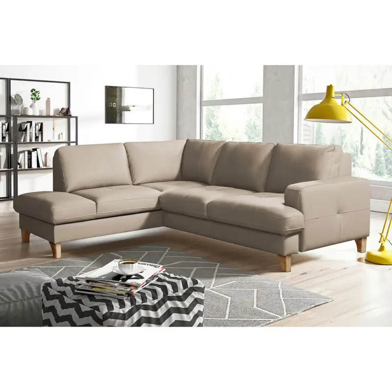 Ecksofa in Lederlook Echtleder Hellgrau 190/234 cm