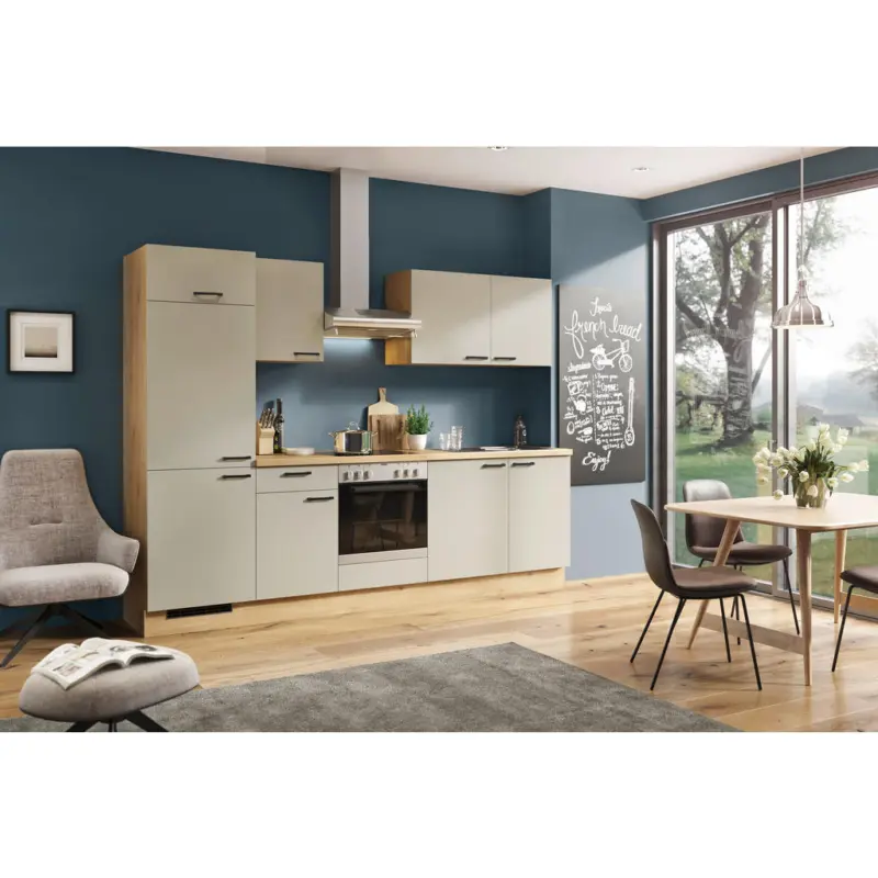 K&uuml;chenblock 280 cm in Eichefarben, Hellgrau