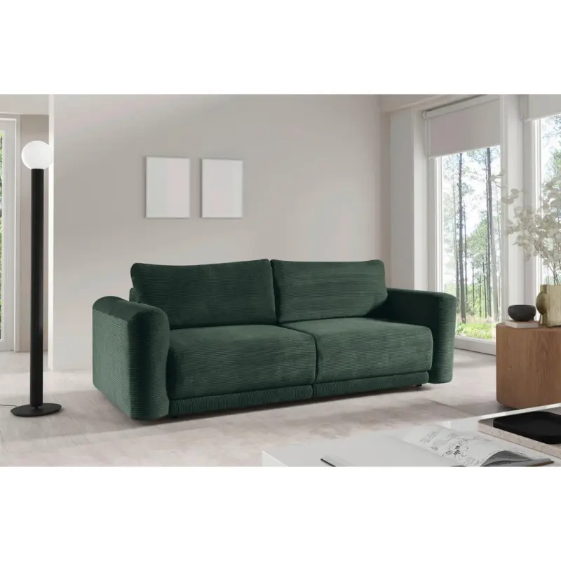 Schlafsofa Norman in gerippt Gr&uuml;n