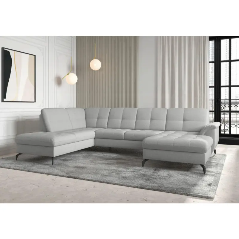 Wohnlandschaft Zora E in Flachgewebe Hellgrau