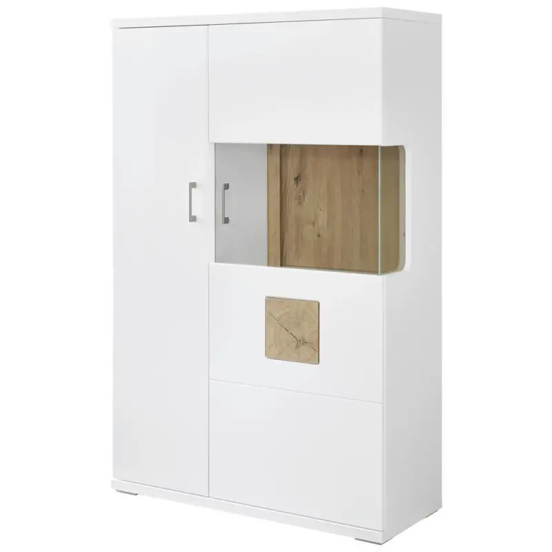 Highboard Wei&szlig;, Eichefarben, Wei&szlig; Hochglanz 90/141,4/37,4 cm