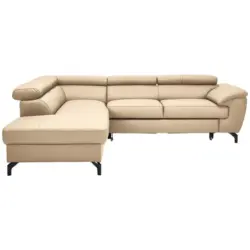 Ecksofa in Lederlook Kombination Echtleder/Lederlook Beige