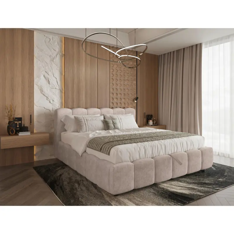 Polsterbett Lattenrost, Bettkasten Beige 180/200 cm