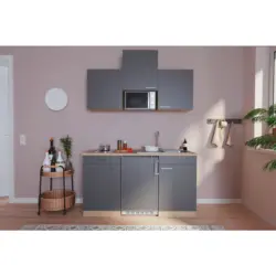Minik&uuml;che 150 cm in Grau, Eichefarben