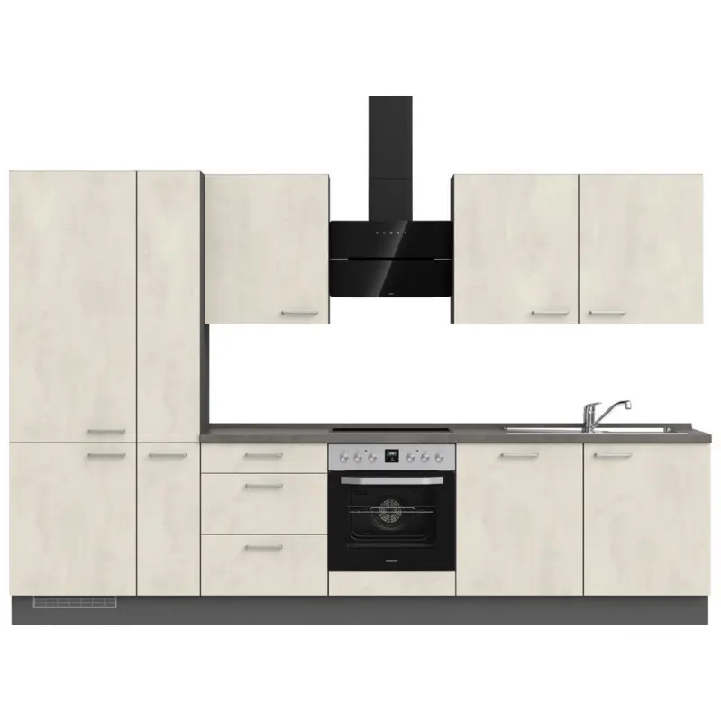 K&uuml;chenleerblock 330 cm in Wei&szlig;, Schieferfarben