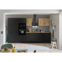 K&uuml;chenblock 360 cm in Schwarz, Eiche Artisan