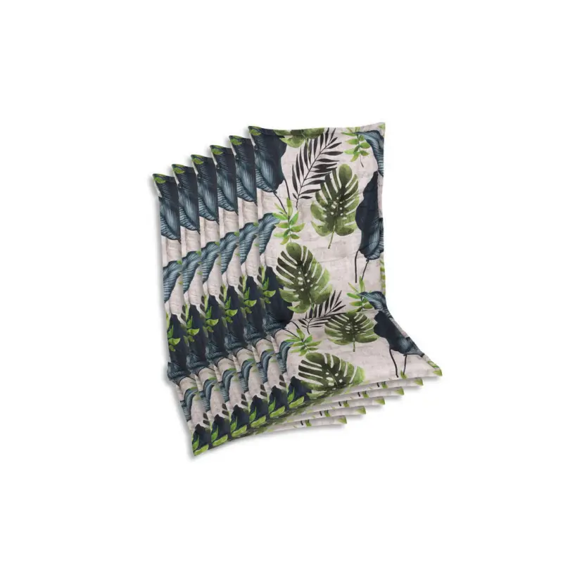 Sesselauflagenset in Blau, Gr&uuml;n, Hellgrau Bl&auml;tter