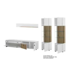 Wohnwand 4-teilig in Wei&szlig;, Eichefarben 316/180/42 cm