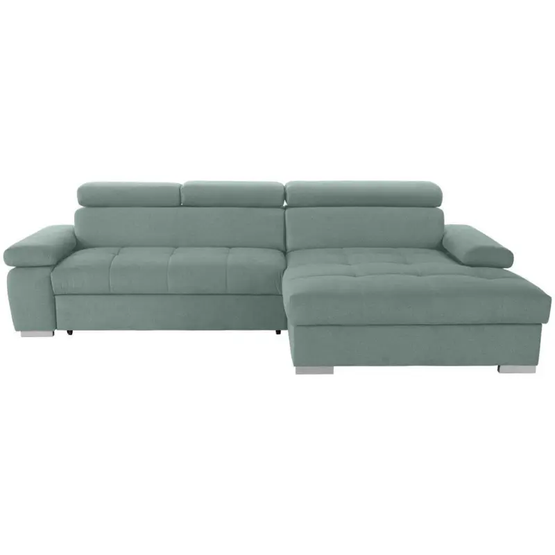 Ecksofa in Velours Gr&uuml;n 292/183 cm