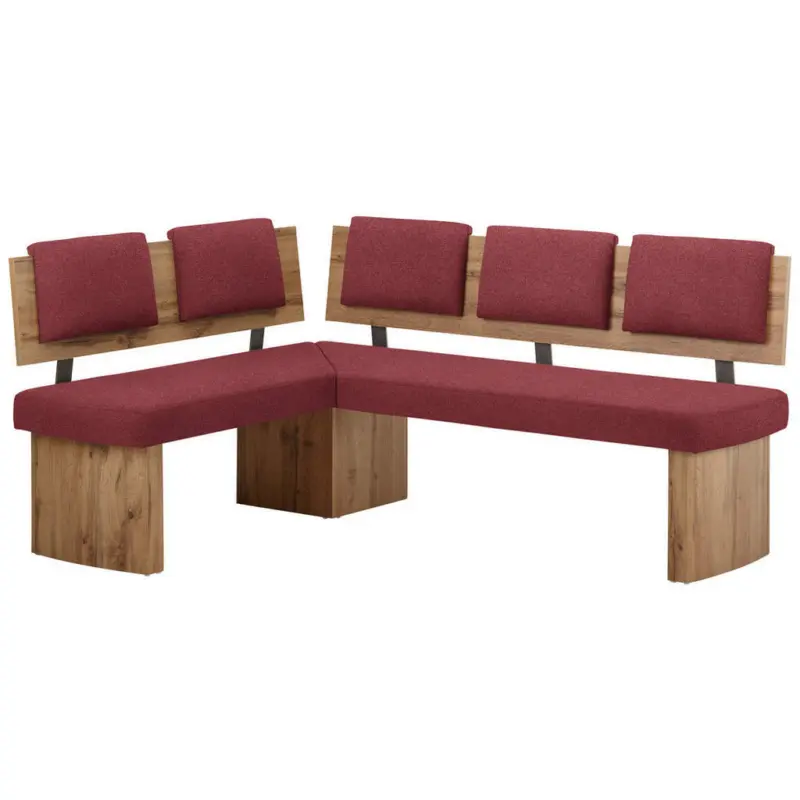 Eckbank 140/180 cm in Rot, Eichefarben