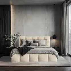 Polsterbett Cherry Mikrofaser Lattenrost, Bettkasten Sandfarben 140/200 cm