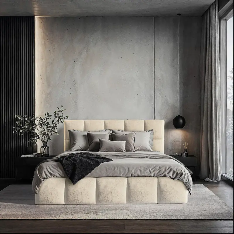 Polsterbett Cherry Mikrofaser Lattenrost, Bettkasten Sandfarben 140/200 cm