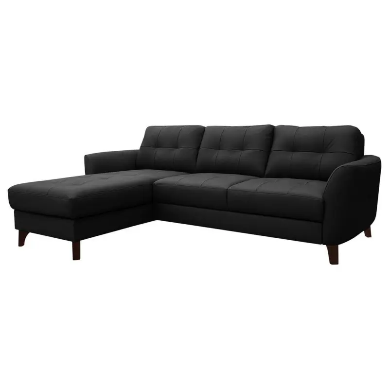 Ecksofa in Lederlook Echtleder Schwarz